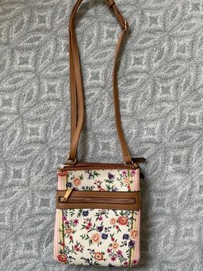 Giani Bernini Floral Crossbody Bag with Tan Trim